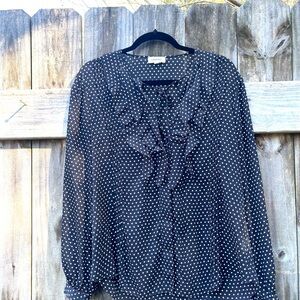L’AGENCE Black and White Polka Dot Blouse Size L
